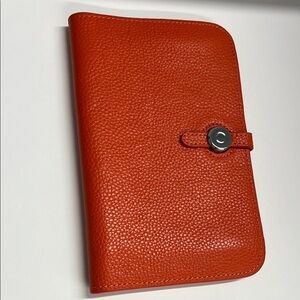 Orange Pebbled Leather Clutch Wallet Organizer